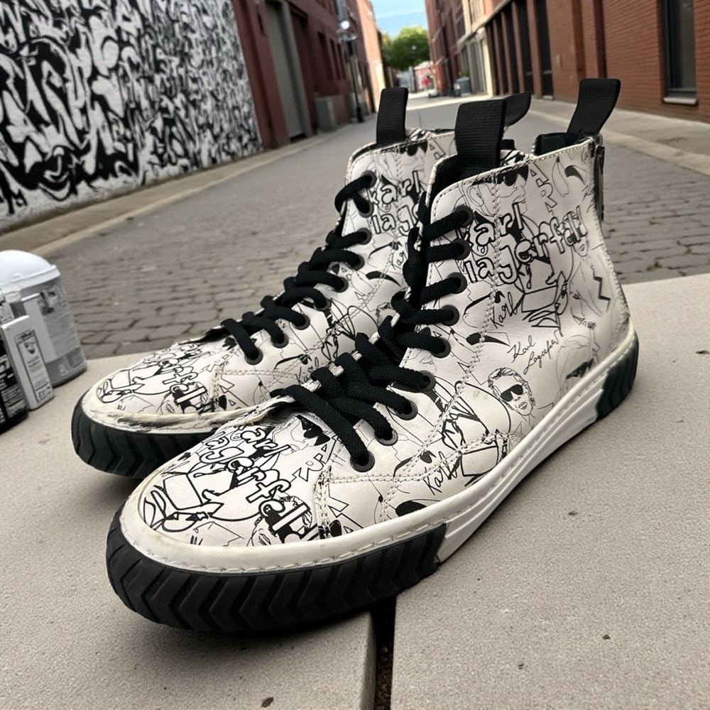Karl Lagerfeld Men’s All Graffiti Leather Lace-up/Zip High Top Sneakers Size 12